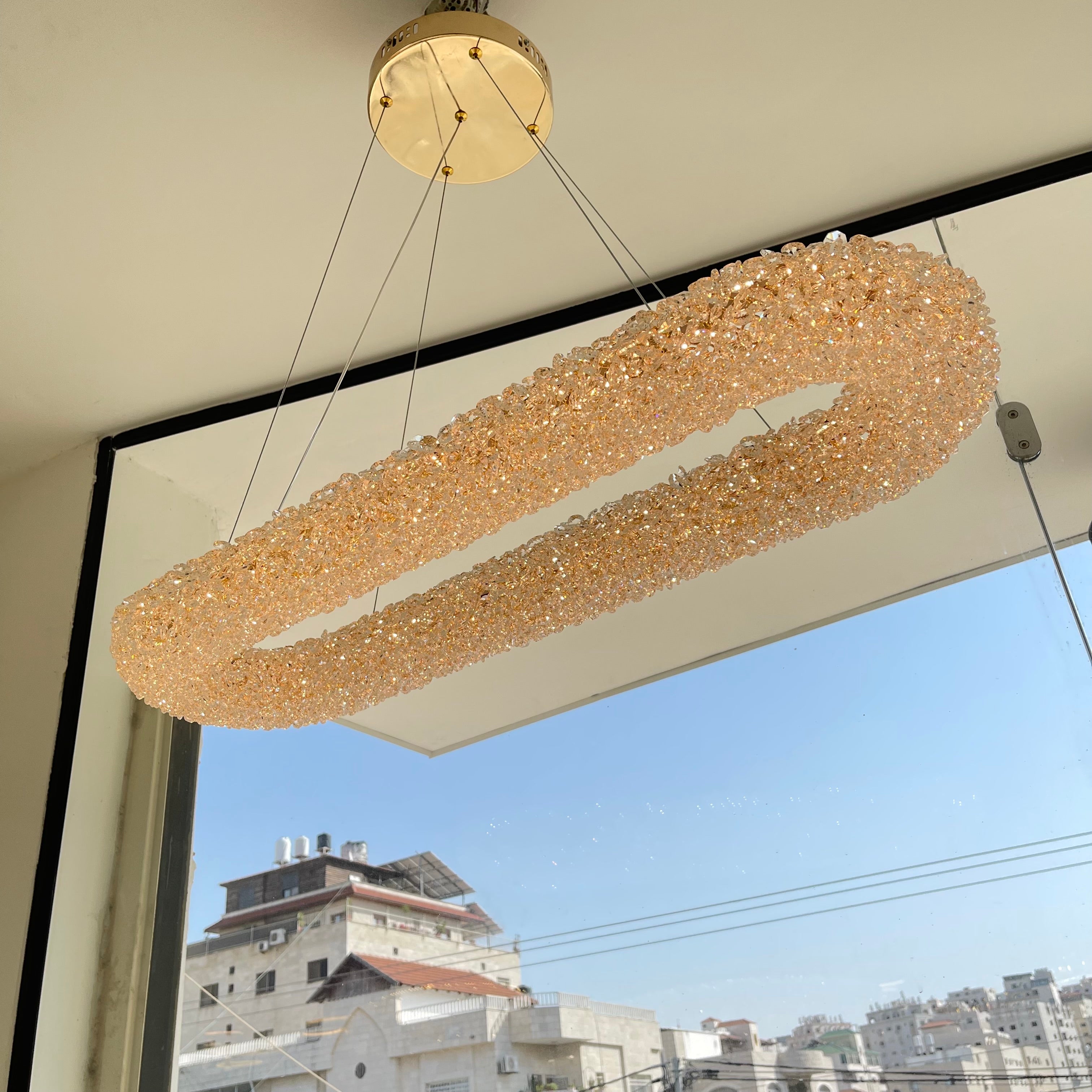 ثريا كريستال بار ليد حجم 80سم 3 ألوان اضاءة